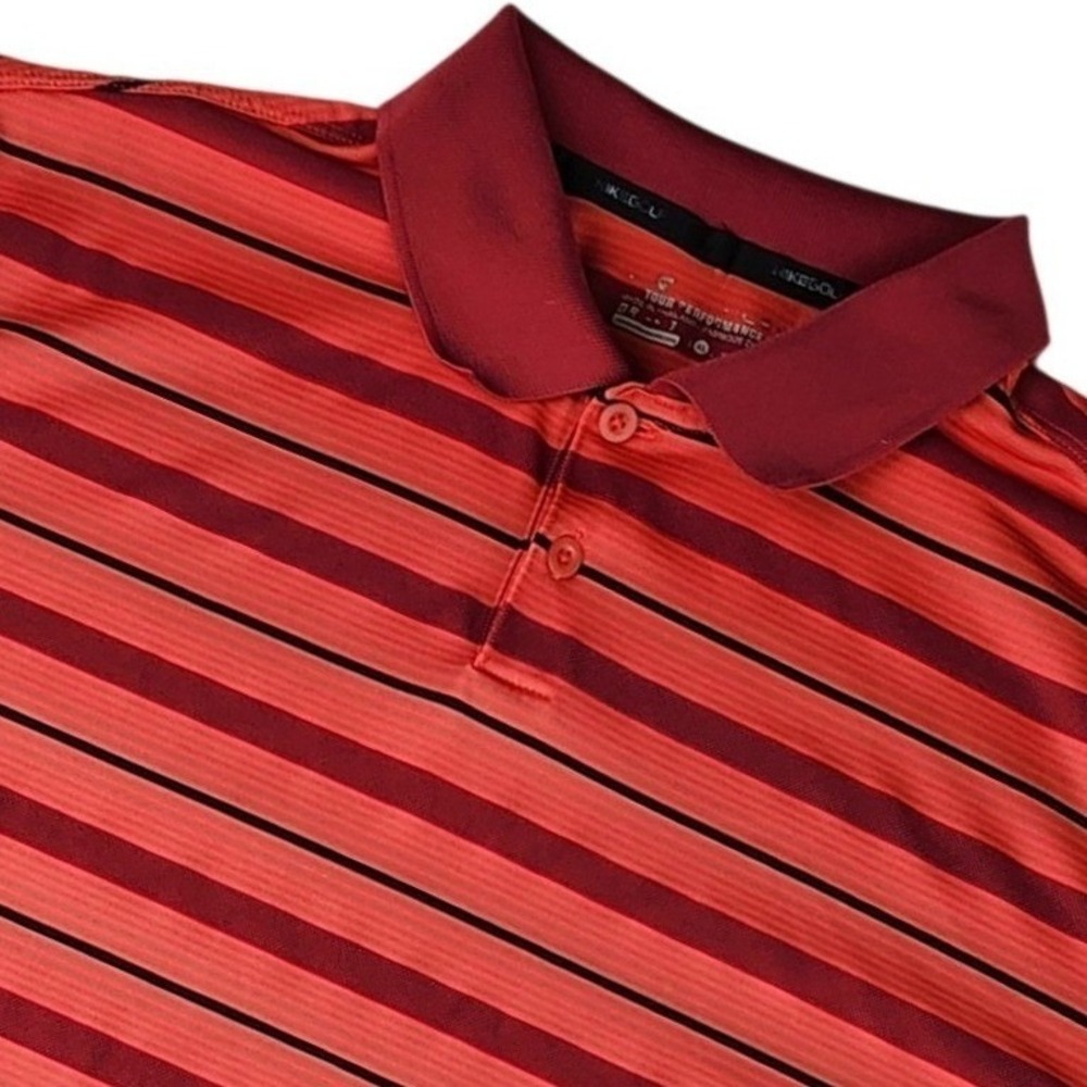 Nike Golf Tour Performance Striped Polo Shirt Mens XL Red Burgundy 619844-660